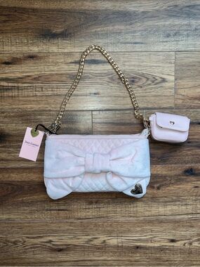 Juicy Couture Light Pink Quilted Bow Shoulder Bag with Gold Chain